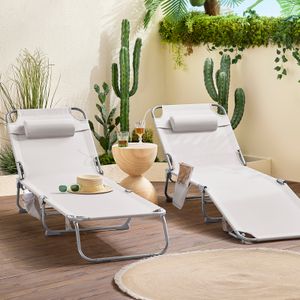 SoBuy 2-er Set Gartenliege luftig klappbar Sonnenliege Liegestuhl für Gärten, Höfe, Strände, Balkone Zwei Stühle Beige OGS35-MIx2