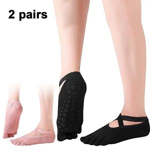Yoga Socken 2 Paar Pilates-Socken für Damen rutschfeste Baumwolle Sportsocken Antirutsch für Yoga Pilates Ballett Stange Fitness (Rosa + schwarz)