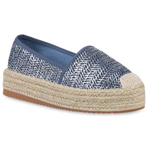 Mytrendshoe Damen Slippers Plateau Espadrilles Metallic Freizeit Plateauschuhe 833833, Farbe: Dunkelblau, Größe: 41