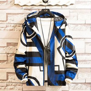 Männer Jungen Gestreifter Print Mantel Jacke Reißverschluss Outdoor Lässig Mit Kapuze Outwear Mantel,Farbe: Blau,Größe:2XL