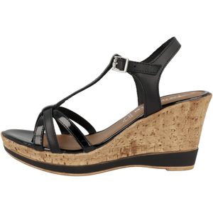 Tamaris Damen Sandalette T-Riemen T-Strap Plateau Keilabsatz Korkoptik 1-28347-20, Größe:39 EU, Farbe:Schwarz