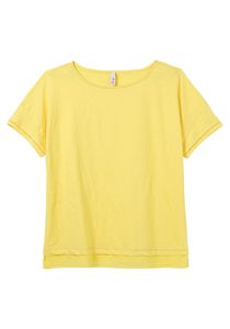 sheego Damen Große Größen Shirt mit Blusenbesatz am Saum T-Shirt Freizeitmode sportlich U-Boot-Ausschnitt - unifarben