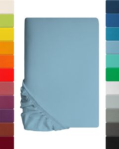 Lavea Spannbettlaken 70 x 140 cm  - Himmelblau - Bettlaken aus 100% Baumwolle - mit rundum Gummizug - fusselfrei und pflegeleicht - aus unserer hochwertigen MAYA-Serie