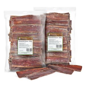 Rinderdörrfleisch 2 kg (2x1kg), Schlund, Kausnack, Hundefutter, Kauartikel, Hundeleckerlies