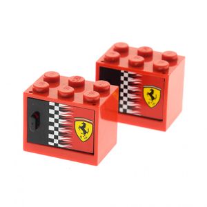2x Lego Schrank Gehäuse 2x3x2 rot Tür rechts schwarz Ferrari 4533pb009R 4532a