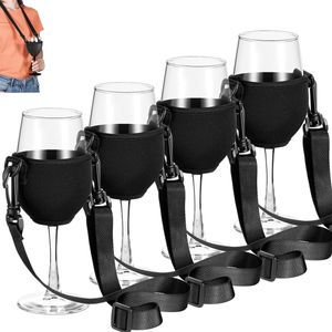Weinglashalter zum Umhängen,Tragbarer Glashalter aus Neopren für Party, Picknick, Festival (4 Stück)