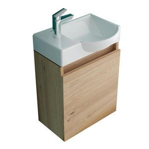 Alpenberger Lugano Badmöbel Set | Rechts Waschbecken mit Rechts Unterschrank | Bamboo | Keramik Handwaschbecken | Nanobeschichtung & Soft-Close | Gäste WC Lösung