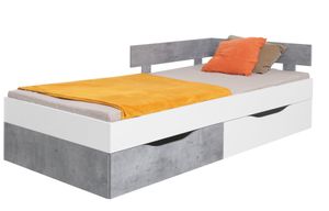 Furniture24 Bett Sigma Si - 16 Mit 2 Schubladen Einzelbett Jugend Und Kinderzimmer Taschenfederkernmatratze 120X200 Cm Weiß Lux/Beton