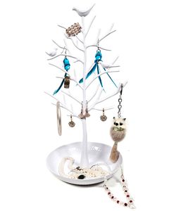 Vögel auf Baum Schmuckständer Schmuckhalter Schmuckdisplay Ohrringständer Metall weiss