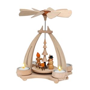 Holz Teelicht-Tischpyramide Schneemann und Weihnachtsmann SIGRO