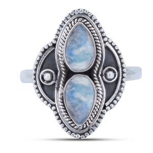 Ring KIHAPAI aus 925er Sterling Silber, Ringgröße:62, Stein:Regenbogen Mondstein