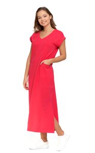 Dámské šaty MORAJ Maxi šaty s krátkým rukávem, ležérní, bavlněné, nadměrné velikosti 4200-001 - Raspberry - XL