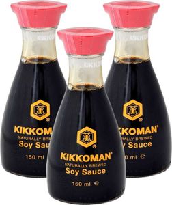 3er-Pack KIKKOMAN Sojasauce (3x 150ml) | dekorative Tischflasche |  Dispenser Sojasoße