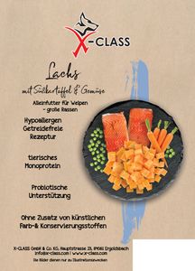 X-CLASS getreidefrei Lachs, mit Süßkartoffel und Gemüse Trockenfutter für Welpen - große Rassen, 6kg