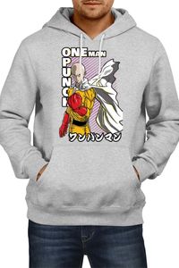 One Punch Man Saitama Herren Kapuzenpullover Bluzy Anime Manga Comics Japan Animation, Man S / Grau