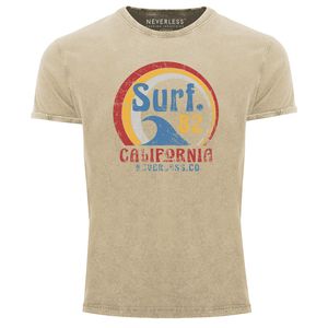 Herren Vintage Shirt Surf Logo California USA Welle Surfing Style Aufdruck Print Fashion Streetstyle Used Look Neverless® natur XXL