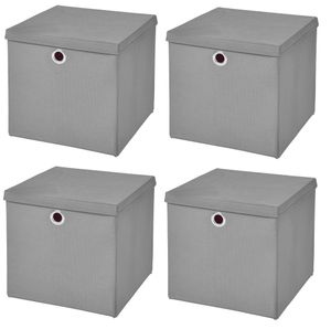 4 Stück Hellgrau Faltbox 32 x 32 x 32 cm  Aufbewahrungsbox faltbar mit Deckel