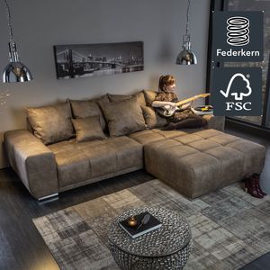 riess-ambiente Big Sofa ELEGANCIA 285cm taupe Microfaser XXL Couch inkl. Kissen Federkern Eckcouch Ecksofa