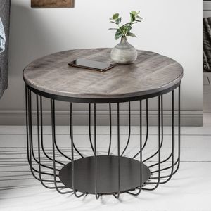 riess-ambiente Runder Couchtisch FACTORY LOFT 60cm grau Mangoholz schwarzes Metallgestell Beistelltisch Tisch