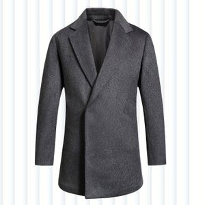 Herren-Trenchcoat, mittellanger Mantel aus Wollmischung, Slim-Fit-Mantel mit Reverskragen