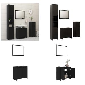 vidaXL 4 tlg. Badmöbel Set Schwarz Holzwerkstoff - Badezimmermöbel-Set - Badezimmermöbel-Sets - Badezimmerschrank - Badezimmerschränke