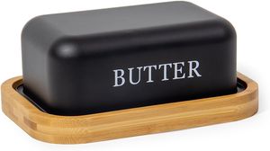 Theo&Cleo Butterdose , Butterglocke für 250 g Butter , Butter Dish aus Edelstahl , Butterschale mit Edlem & Nachhaltigem Bambusdeckel,Schwarz