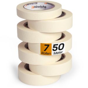 Hinrichs 7 x Kreppband - 6 Rollen 50 m x 30 mm plus 1 Rolle 50 m x 19 mm – Malerkrepp für sauberes Abkleben der Abdeckfolie bei Malerarbeiten