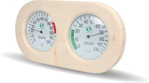 Sauna Klimamesser Messstation mit Thermometer und Hygrometer im Holzrahmen