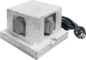 Außensteckdose 4-Fach, IP44, stein optik, 170x170x140mm, 3500W, 16A