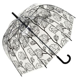 Regenschirm Transparent Durchsichtig Glockenschirm Kuppel Automatik Blumenmotiv