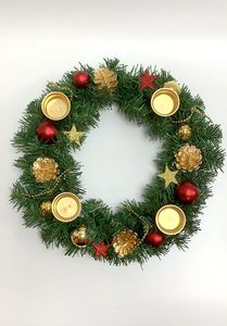ARTECSIS Adventskranz - künstlicher Dekokranz mit Weihnachtsdekoration und 4 Kerzenhaltern / Weihnachtskranz 35 cm dekoriert / künstlicher Tannenkranz