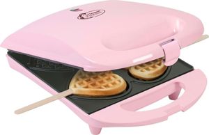 Bestron Waffeleisen für Herzwaffeln am Stiel, Waffelmaker mit Antihaftbeschichtung für Herzform-Waffeln, Retro Design, 780 Watt, Farbe: Rosa