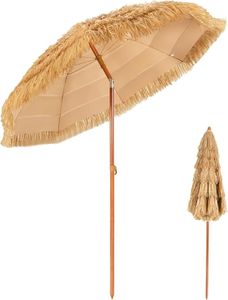 Hawaii Sonnenschirm Ø200cm, Strohschirm neigbar mit Verankerung, Gartenschirm UV-beständig, aus PP & Metall, Terrassenschirm rund für Balkon (Beige)