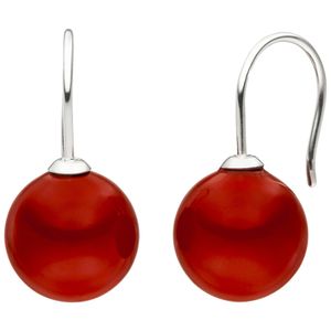 Ohrhänger Ohrringe Perlenohrringe Muschelkern-Perlen 12mm rot 925 Silber