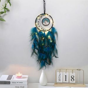 Traumfänger mit LED Licht Handgefertigt Dreamcatcher mit Federn Böhmen Dekoration für Schlafzimmer Wandbehang Ornament Mädchen Kinder Geschenk