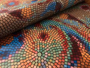 PVC Tischdecke Mosaik Wachstuch · Breite & Länge wählbar · abwaschbar · Fliesen bunt blau rot grün  , Größe:100 x 100 cm
