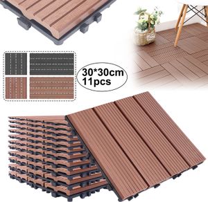 NAIZY 11 Stück WPC Fliesen, ca.1m² Braun, Wasserfilterbar Terrassen- & Balkonfliesen Zusammenbaubar Garten Klickfliese 30x30cm