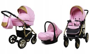 BabyLux® Gold Lux | 3in1 Kinderwagen Bambimo | Light Pink | Kombikinderwagen | Kinderwagenset | Buggy + Babywanne + Autositz / Auto-Babyschale