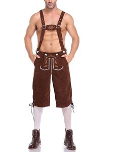 Herren Oktoberfest Kostüm Lederhose mit Trägern Trachtenmode Braun,Größe L