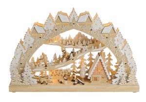 Holz Schwibbogen mit LED Beleuchtung - 45 x 28 cm - Fenster Deko Motiv "Kinder im Winterwald"