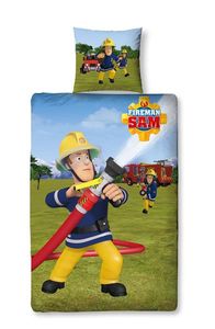 Feuerwehrmann Sam Wende Bettwäsche Set für Jungen · Kinderbettwäsche 135x200 80x80cm aus 100% Baumwolle · Motiv Mission mit Feuerwehr-Auto und Logo