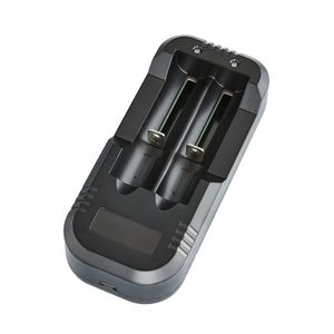 Walimex pro Podwójna ładowarka do akumulatorów Li-Ion 18650 18350 - Z inteligentnym układem scalonym zapobiegającym przeładowaniu, automatyczny wybór prądu ładowania, dla maks. 2 akumulatorów Gimbal, e-papierosy, RC-Car UVM.
