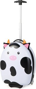 COSTWAY Detský kufor s plyšovými ušami, detský vozík s 2 blikajúcimi kolieskami a 2-stupňovou teleskopickou rukoväťou, pre chlapcov a dievčatá (krava, 16")