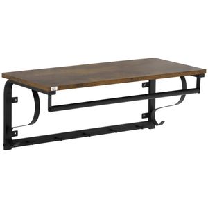 HOMCOM Wandregal Hängeregal mit 5 Haken Garderobenregal für Wohnzimmer Badezimmer Industrial Stil Stahl+Holz Braun+Schwarz 66 x 30 x 27 cm