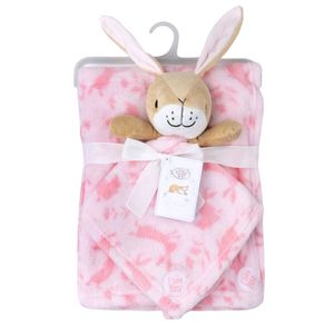 Babydecke und Schnuffeltuch mit Figur Hase "Weißt Du wie lieb ich Dich hab" Rosa Edition