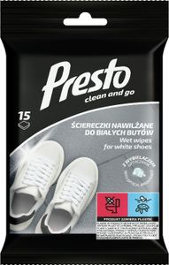 Presto, Nawilżane ściereczki do białych butów, 15 sztuk