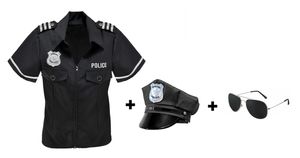 Damen Kostüm Police Officer Shirt + Mütze + Pilotenbrille Cop Polizistin, Größe:S/M