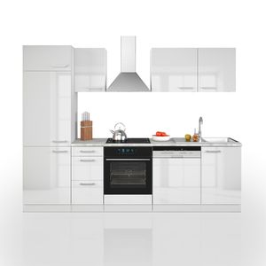 Vicco Kitchenette Optima, 270 cm without worktop, White high gloss / white