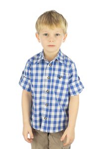 OS Trachten Kinder Hemd Jungen Langarm Trachtenhemd mit Liegekragen Brumtu, Größe:110/116, Farbe:mittelblau