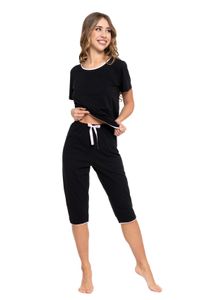 Moraj Damen Schlafanzug Kurzarm + 3/4 Pyjamahose 4000-005, Farbe: Schwarz, Große: M